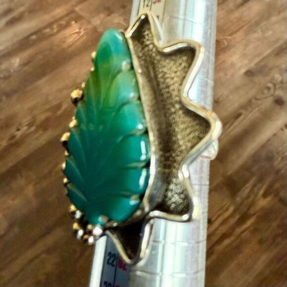 Carved Green Onyx Gemstone Sterling Silver Jewelry Adjustable Statement Ring - Picture 4 of 7